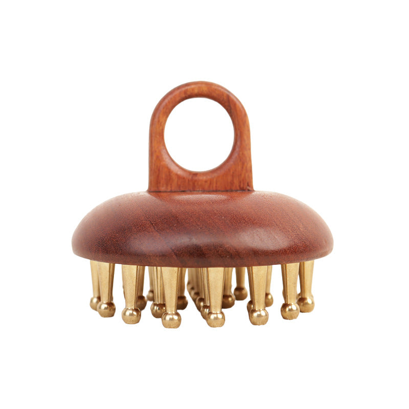 Red Sandalwood & Brass Ring Massage Comb, Full Body Gua Sha Tool