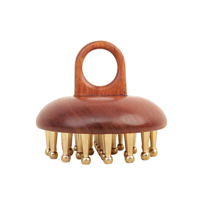 Red Sandalwood & Brass Ring Massage Comb, Full Body Gua Sha Tool