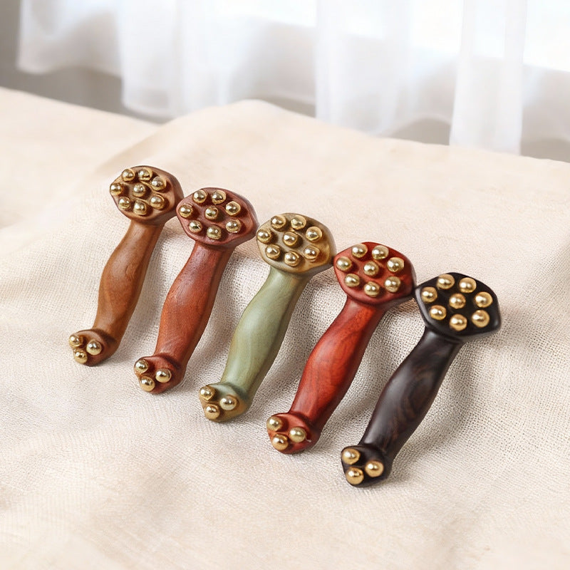 Green Sandalwood & Brass Bead Massage Comb, Portable Gua Sha Tool