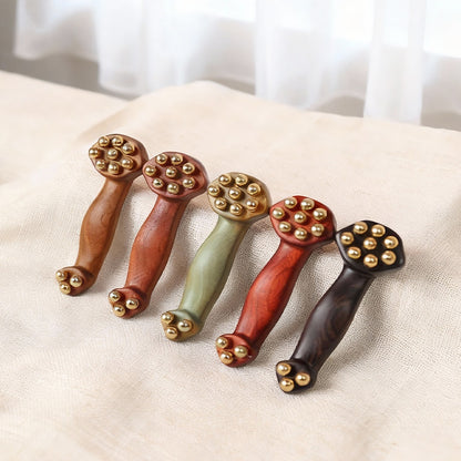 Green Sandalwood & Brass Bead Massage Comb, Portable Gua Sha Tool