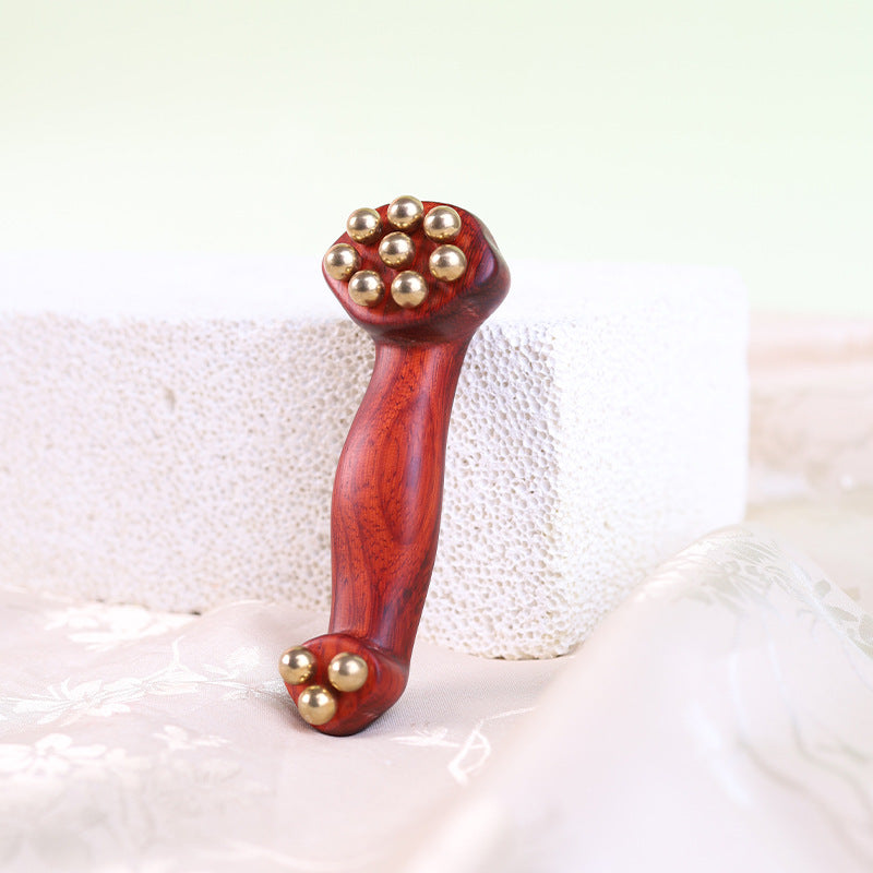 Green Sandalwood & Brass Bead Massage Comb, Portable Gua Sha Tool