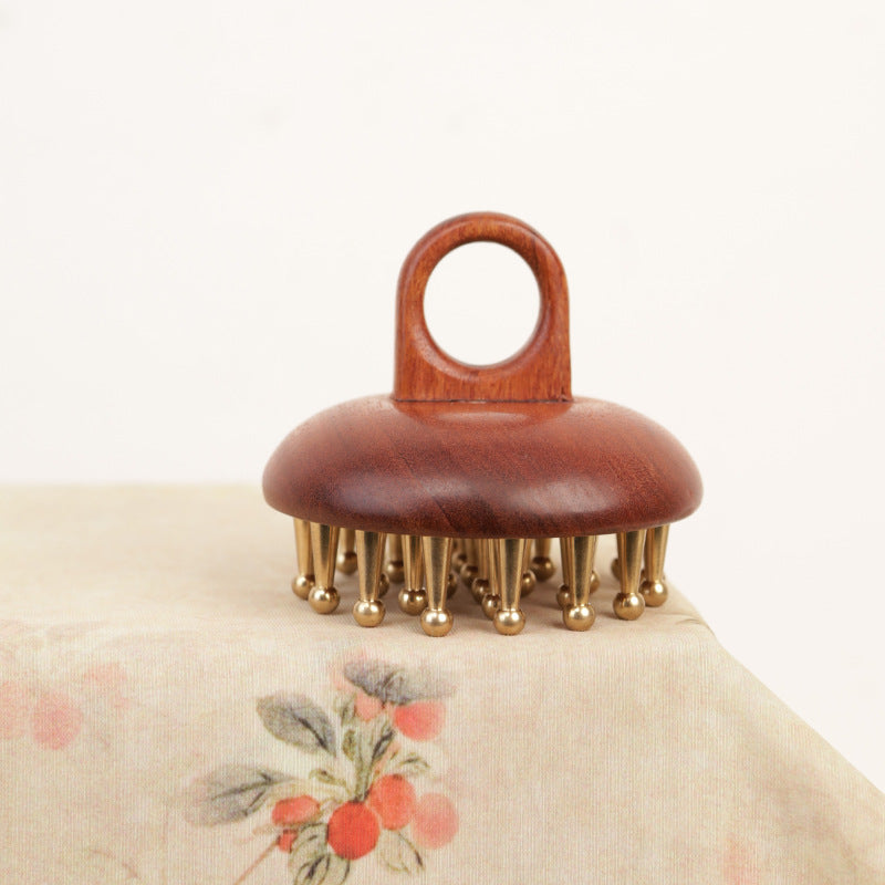 Red Sandalwood & Brass Ring Massage Comb, Full Body Gua Sha Tool