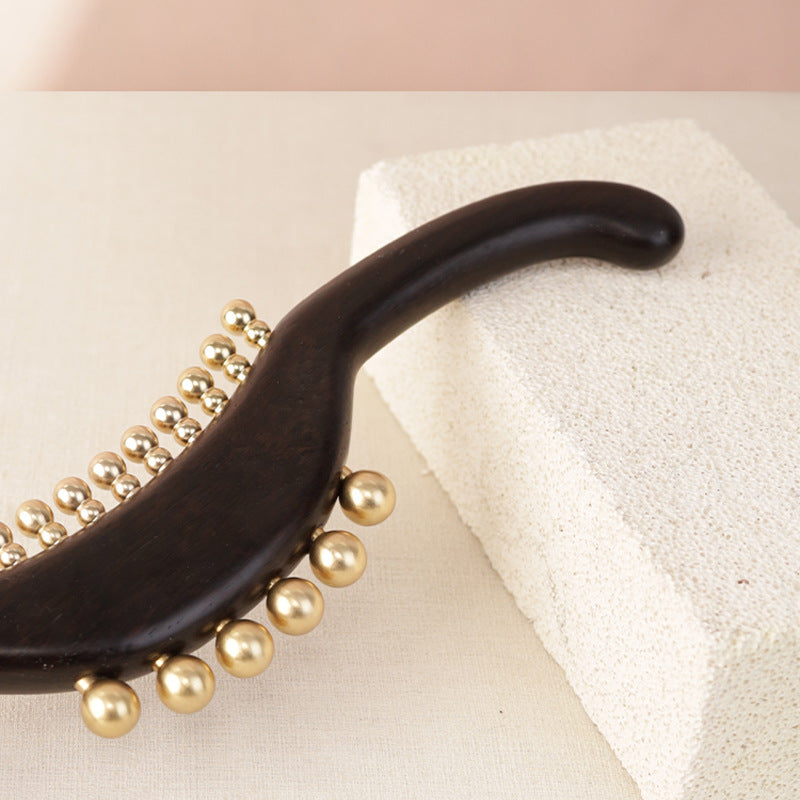 Black Sandalwood Double-sided Brass Massage Stick, Full Body Gua Sha Tool