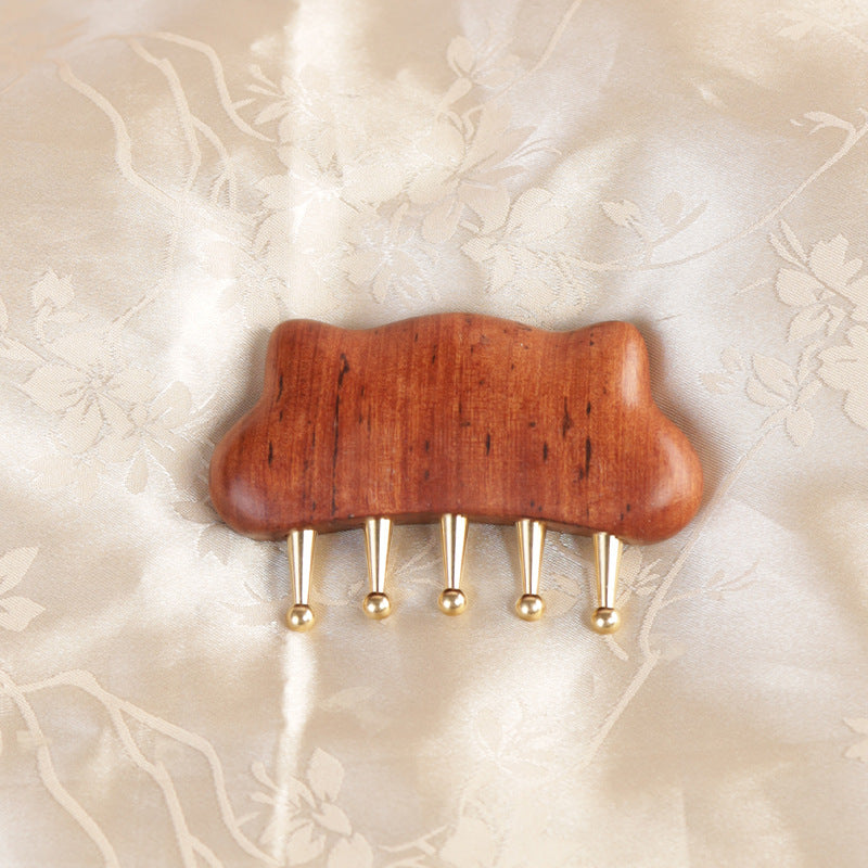 Sandalwood & Brass Cat-ear Five-tooth Comb, Full Body Massage Tool