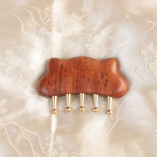 Sandalwood & Brass Cat-ear Five-tooth Comb, Full Body Massage Tool