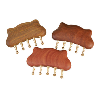 Sandalwood & Brass Cat-ear Five-tooth Comb, Full Body Massage Tool