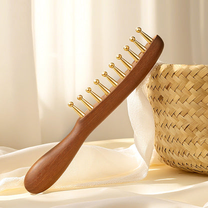 Sandalwood & Brass Wide Tooth Comb, Scalp Massage Hair Comb