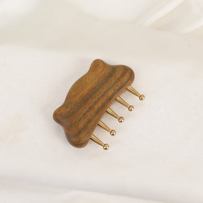 Sandalwood & Brass Cat-ear Five-tooth Comb, Full Body Massage Tool