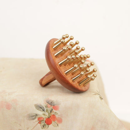 Red Sandalwood & Brass Ring Massage Comb, Full Body Gua Sha Tool