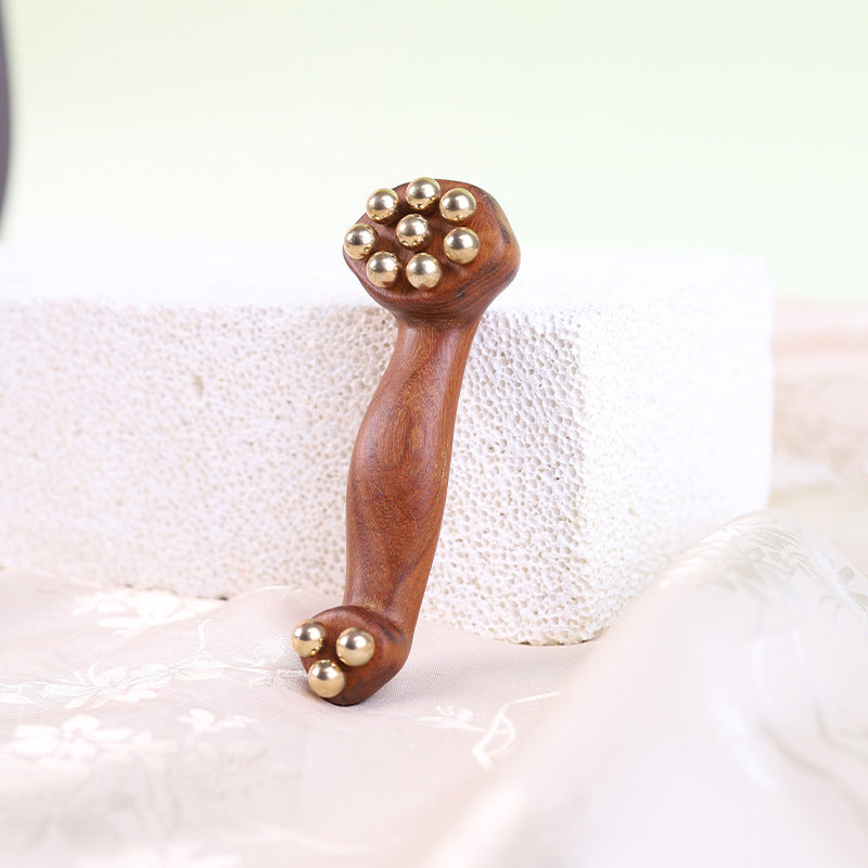 Green Sandalwood & Brass Bead Massage Comb, Portable Gua Sha Tool