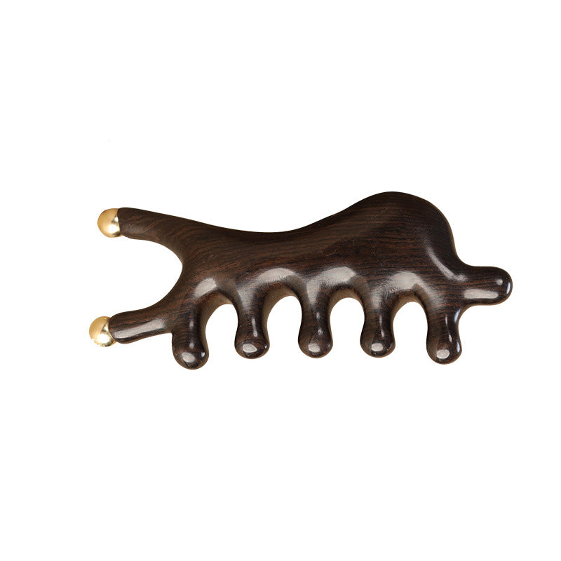 Purple Sandalwood & Brass Bead Massage Comb, Full Body Meridian Gua Sha Tool