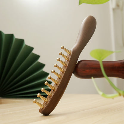 Sandalwood & Brass Wide Tooth Comb, Scalp Massage Hair Comb