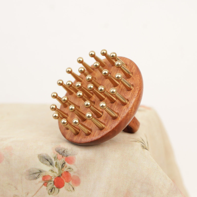 Red Sandalwood & Brass Ring Massage Comb, Full Body Gua Sha Tool