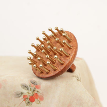 Red Sandalwood & Brass Ring Massage Comb, Full Body Gua Sha Tool