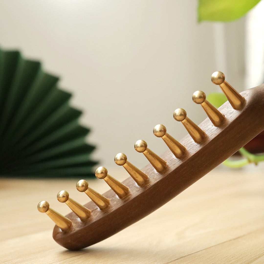 Sandalwood & Brass Wide Tooth Comb, Scalp Massage Hair Comb