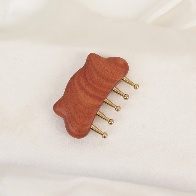 Sandalwood & Brass Cat-ear Five-tooth Comb, Full Body Massage Tool