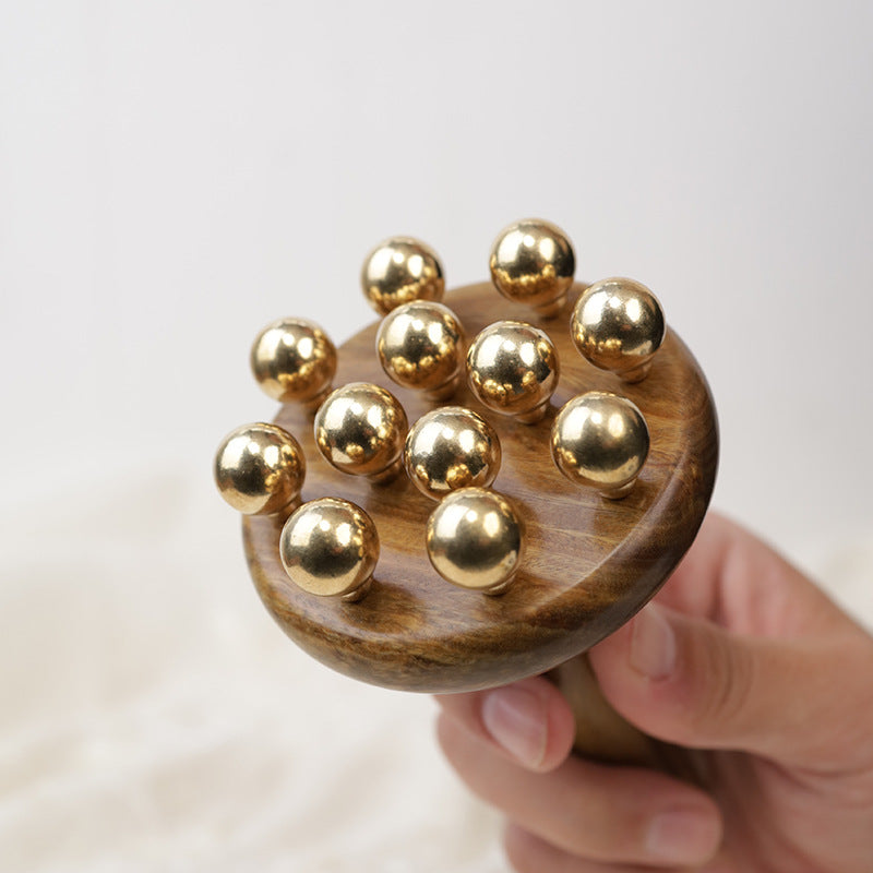 Green Sandalwood & Brass Massage Comb, Full Body Gua Sha Tool