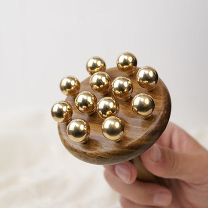 Green Sandalwood & Brass Massage Comb, Full Body Gua Sha Tool