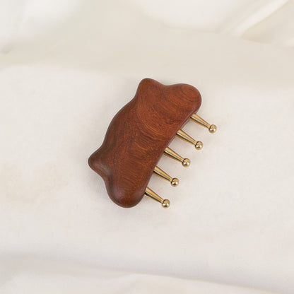 Sandalwood & Brass Cat-ear Five-tooth Comb, Full Body Massage Tool