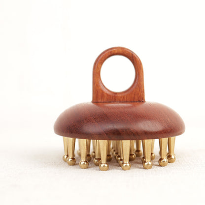 Red Sandalwood & Brass Ring Massage Comb, Full Body Gua Sha Tool