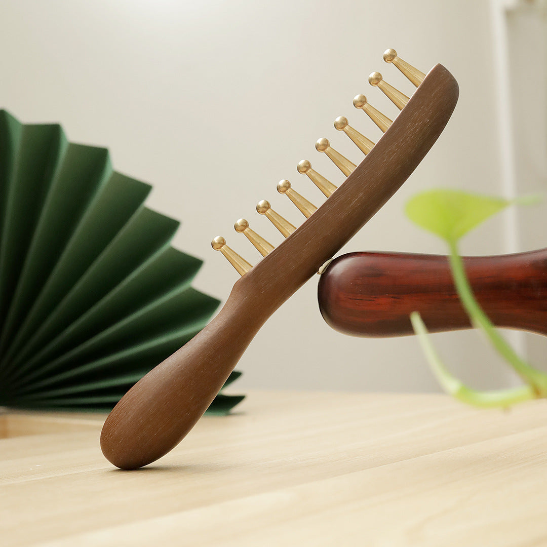 Sandalwood & Brass Wide Tooth Comb, Scalp Massage Hair Comb