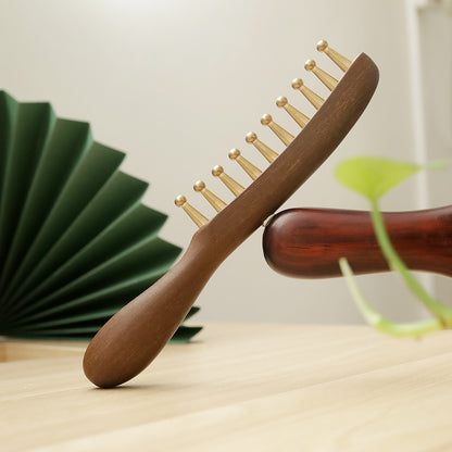 Sandalwood & Brass Wide Tooth Comb, Scalp Massage Hair Comb