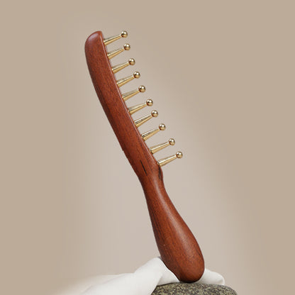 Sandalwood & Brass Wide Tooth Comb, Scalp Massage Hair Comb