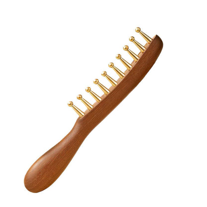 Sandalwood & Brass Wide Tooth Comb, Scalp Massage Hair Comb